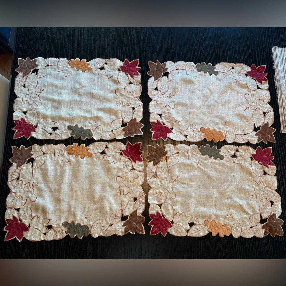 Autumn Leaf Embroidered Placemats - Set of 4